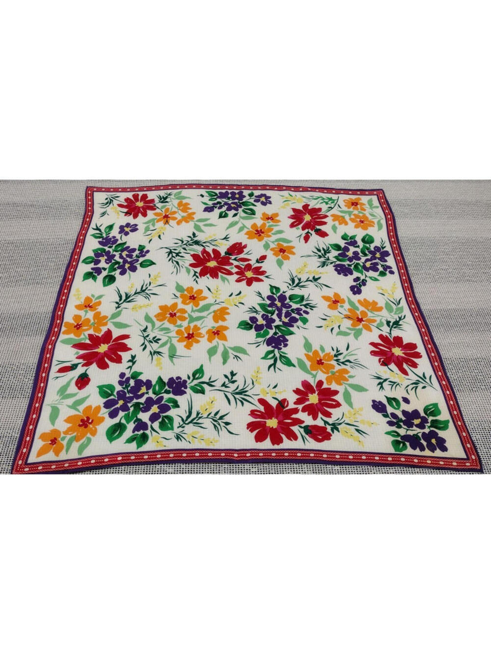 Vintage Talbots Silk Scarf Red Purple Floral Orange Green Flowers Multicolor